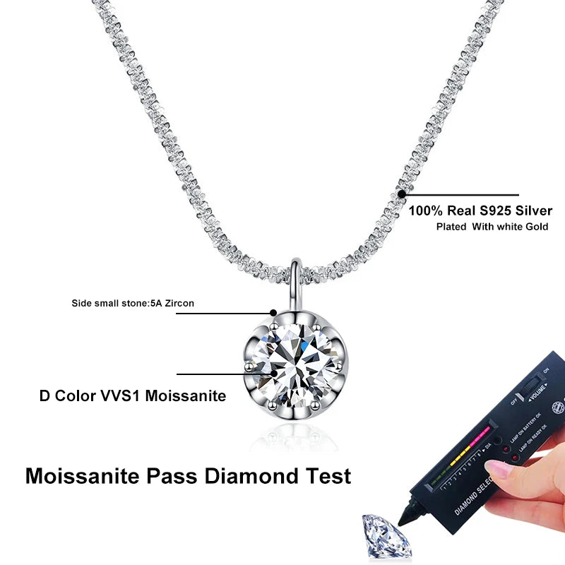 Vixonna Women's Moissanite Pendant Necklace 925 Silver D Color VVS1