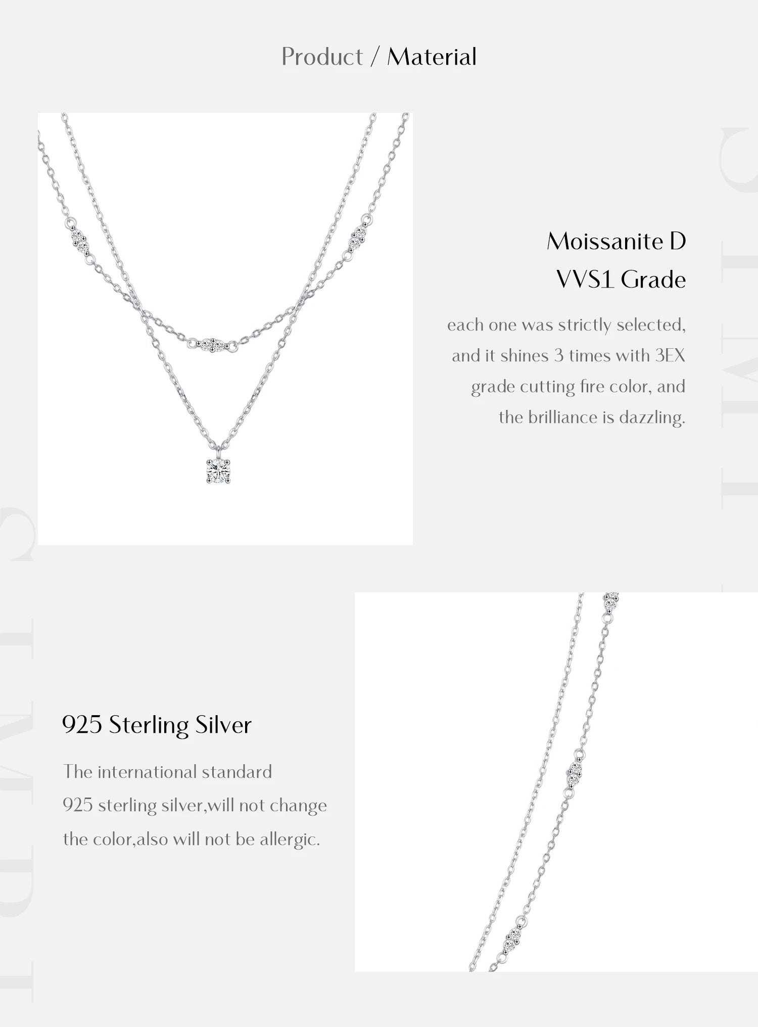 Vixonna Women's Moissanite Pendant Necklace 925 Silver D Color VVS1