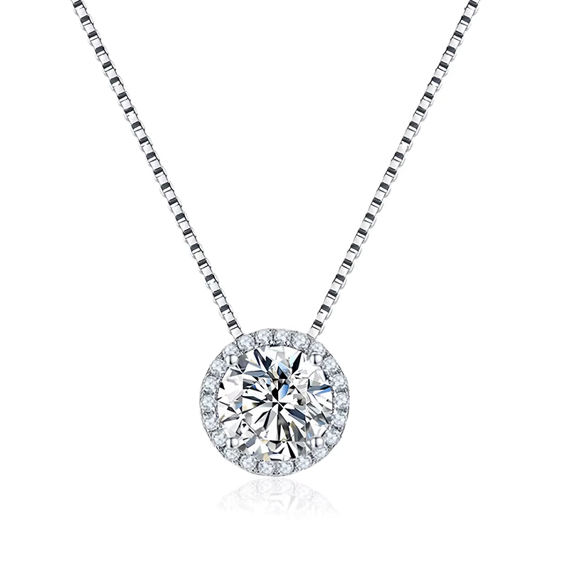 Vixonna Women's Moissanite Pendant Necklace 925 Silver D Color VVS1 Round