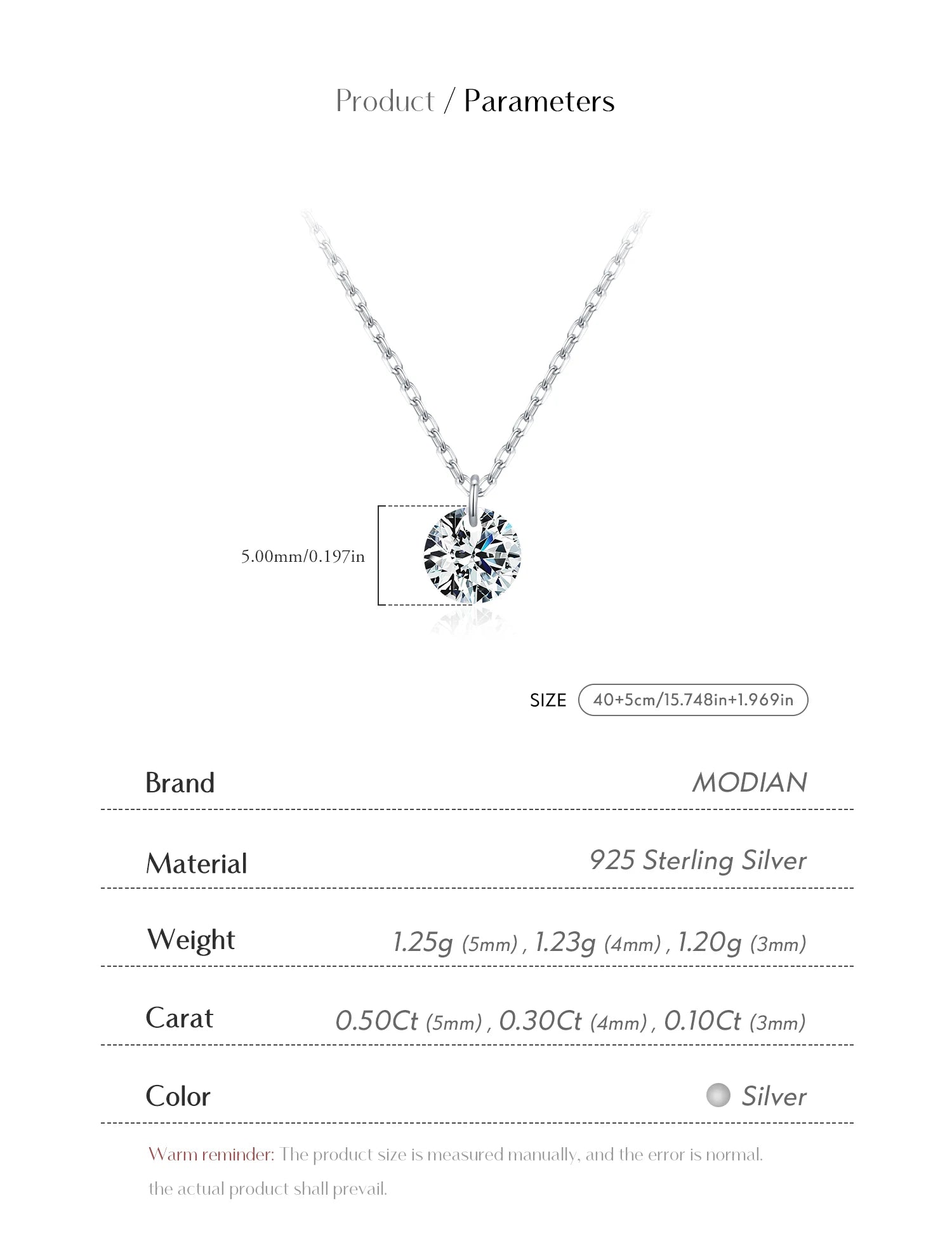 Vixonna Women's Moissanite Pendant Necklace 925 Silver D Color VVS1 Round