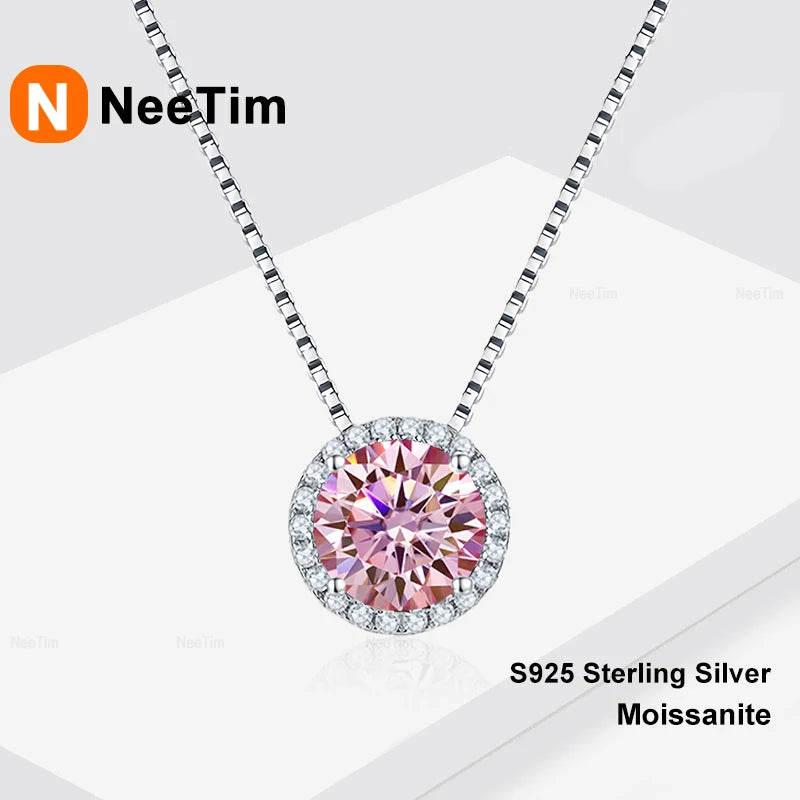 Vixonna Women's Moissanite Pendant Necklace 925 Silver D Color VVS1 Round