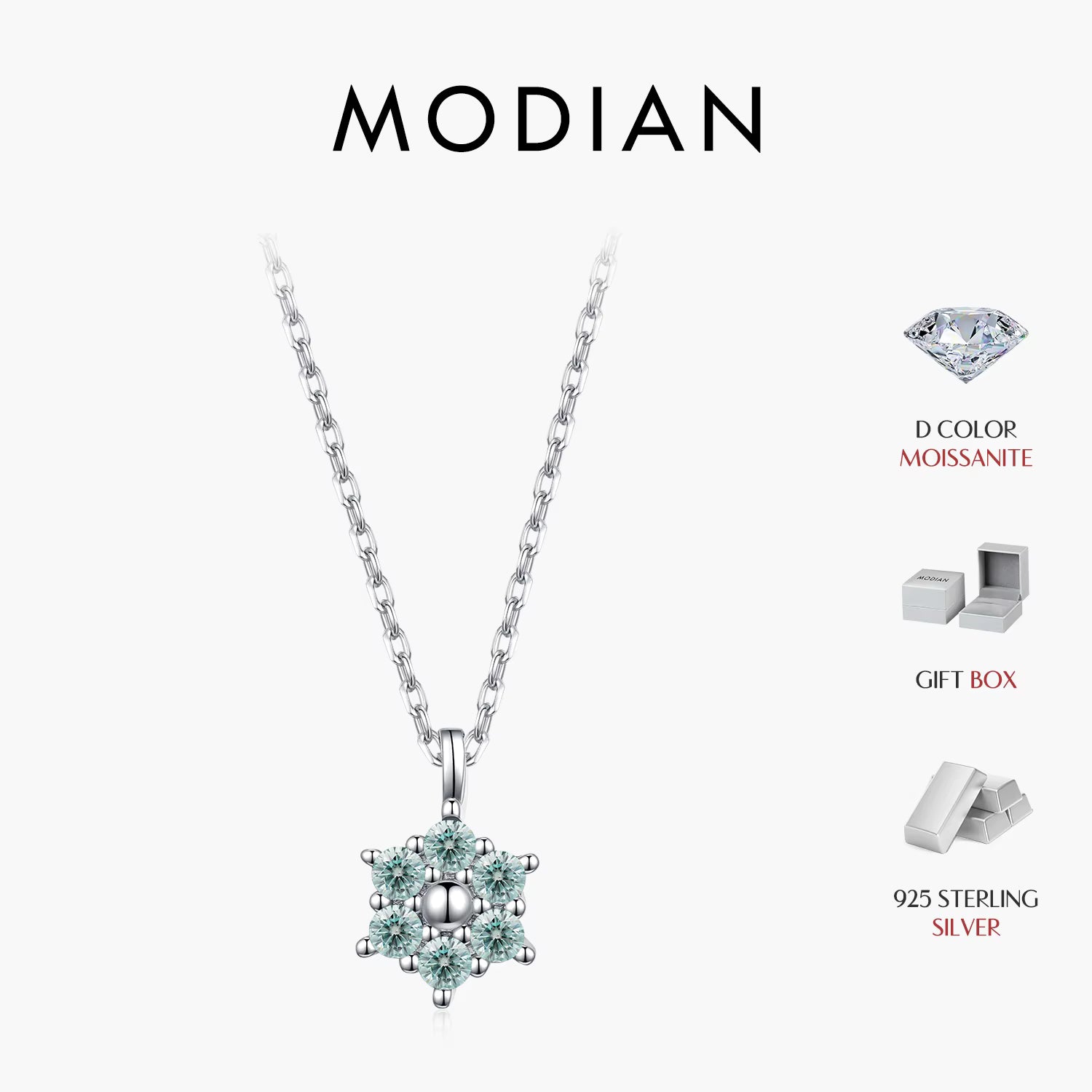 Vixonna Women's Moissanite Snowflake Pendant Necklace 925 Silver 0.18ct Green