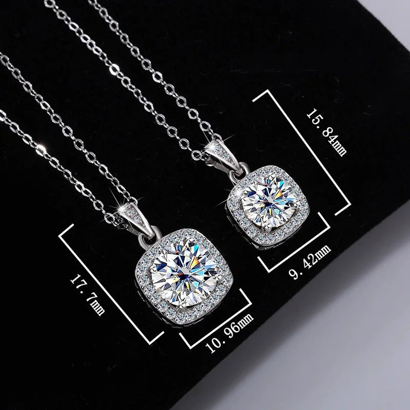 Vixonna Women's Moissanite Square Pendant Necklace 925 Silver D Color VVS1