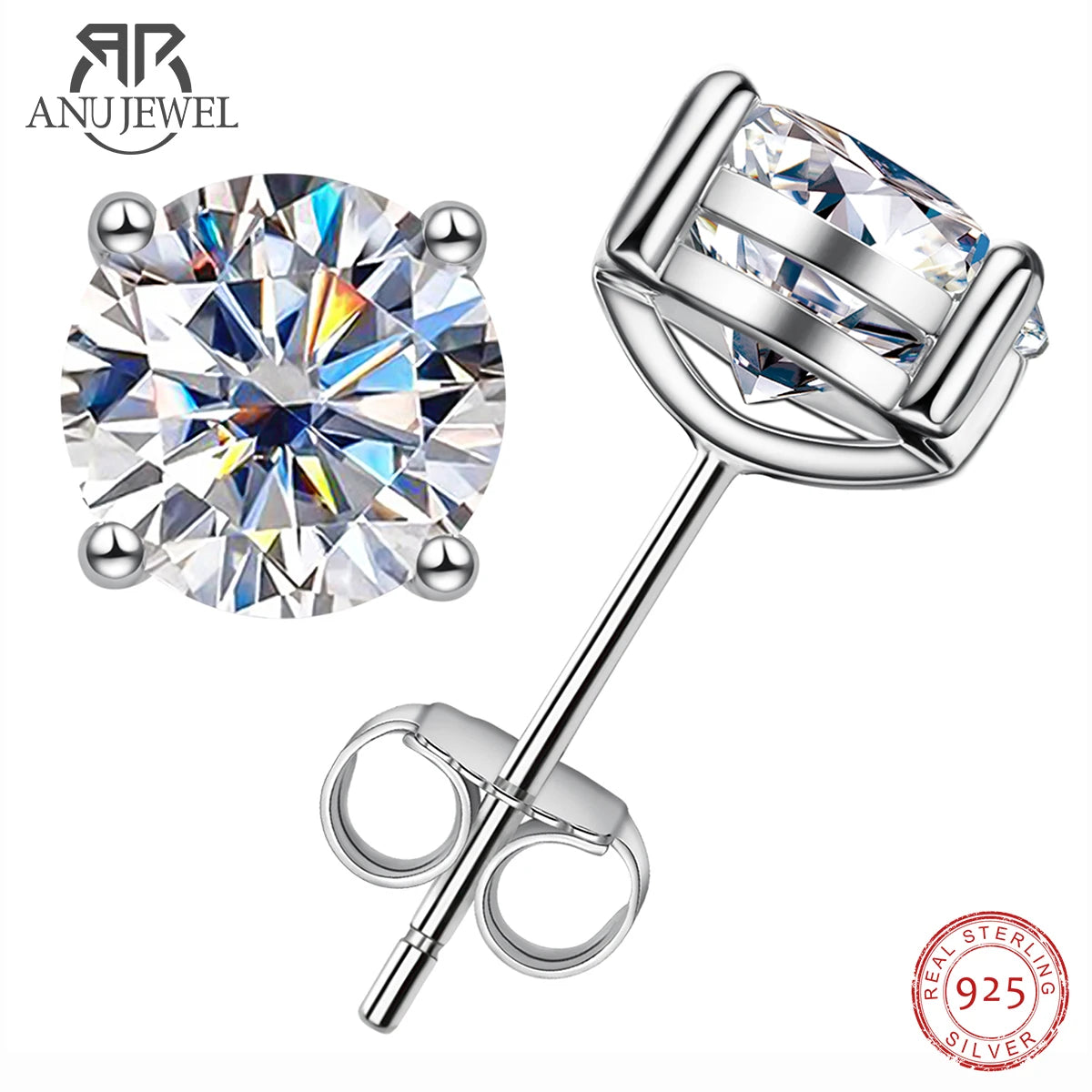 Vixonna Women's Moissanite Stud Earrings 2ct 925 Silver D Color VVS1