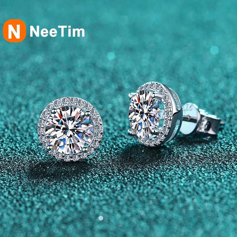 Vixonna Women's Moissanite Stud Earrings 925 Silver D Color VVS1