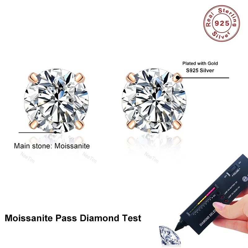 Vixonna Women's Moissanite Stud Earrings 925 Silver D Color VVS1