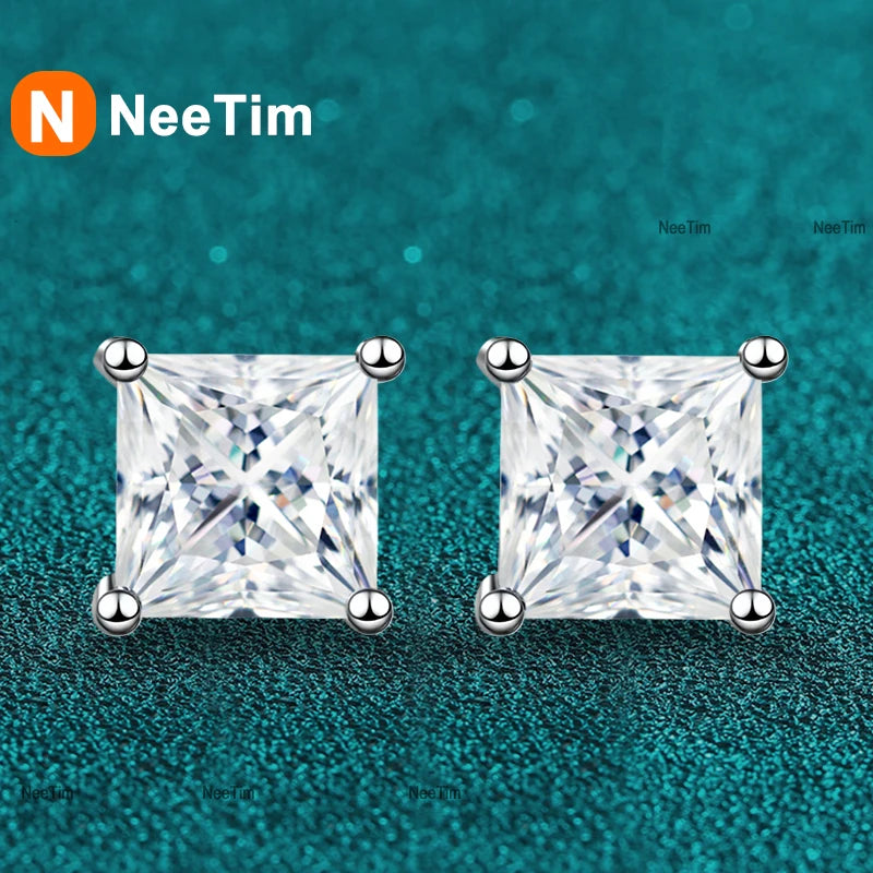 Vixonna Women's Moissanite Stud Earrings 925 Silver D Color VVS1 Princess