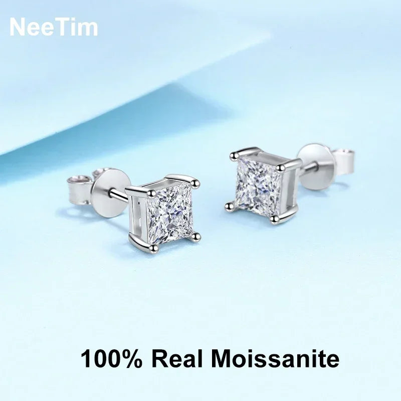 Vixonna Women's Moissanite Stud Earrings 925 Silver D Color VVS1 Princess