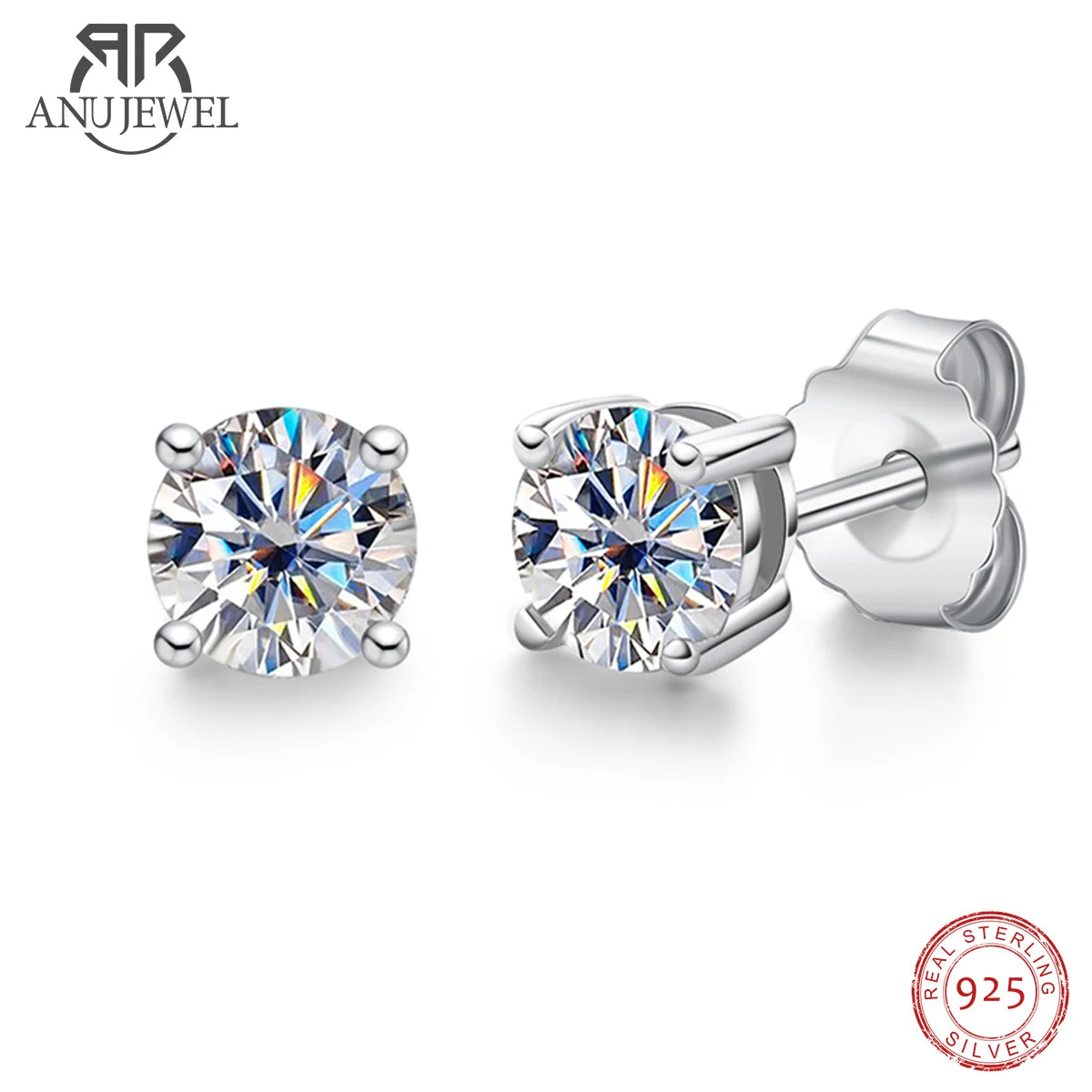 Vixonna Women's Moissanite Stud Earrings 925 Silver D Color VVS1 Round