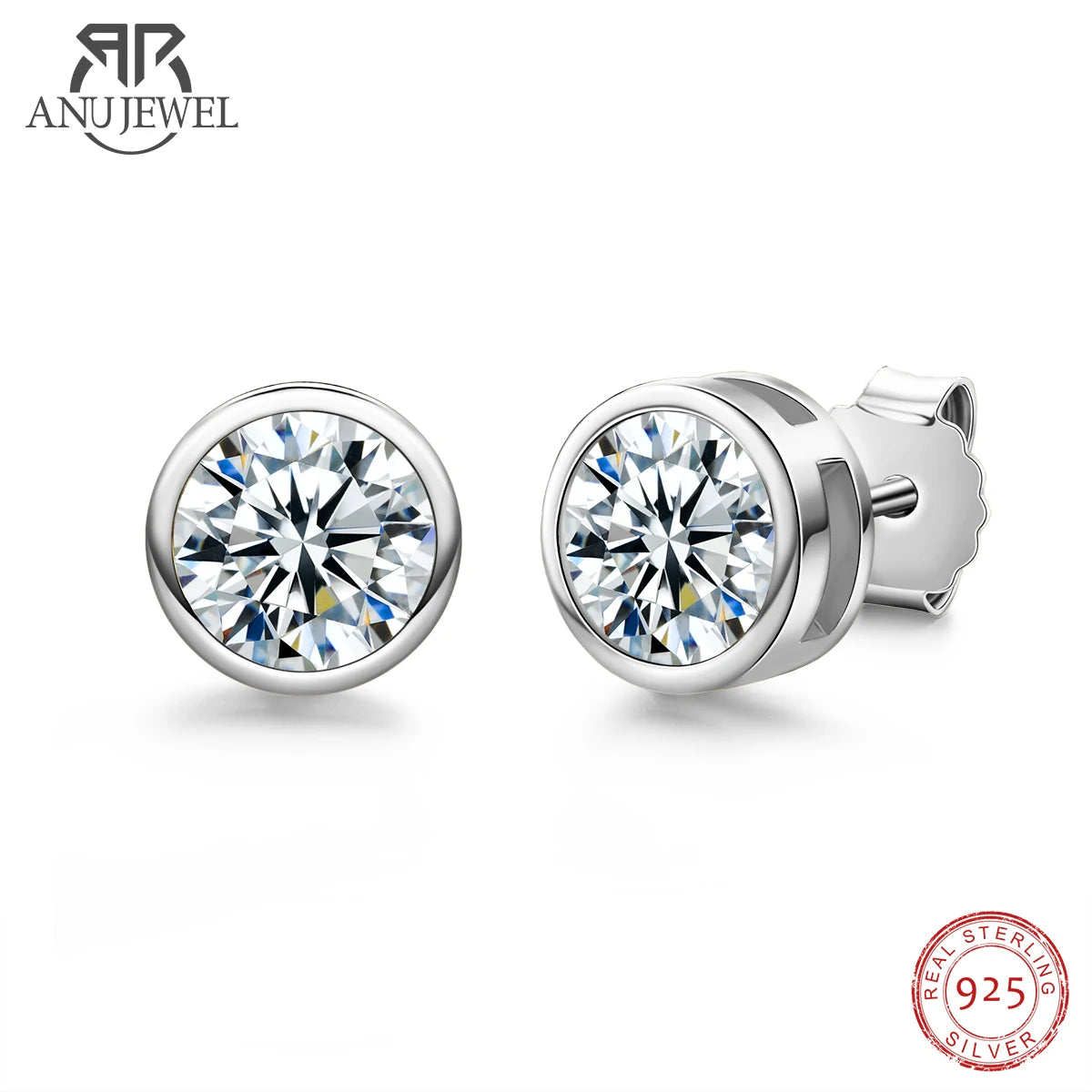 Vixonna Women's Moissanite Stud Earrings 925 Silver D Color VVS1 Round