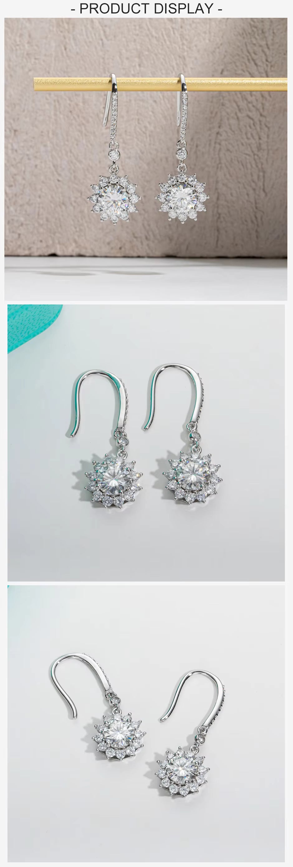 Vixonna Women's Moissanite Sunflower Drop Earrings 925 Silver 1ct D Color