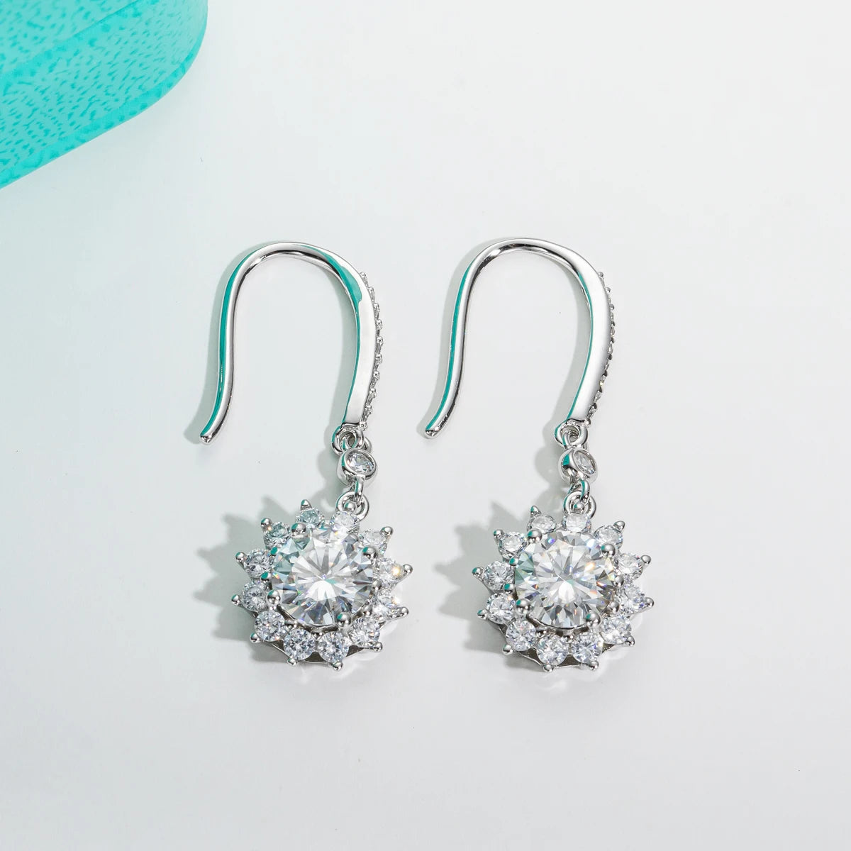 Vixonna Women's Moissanite Sunflower Drop Earrings 925 Silver 1ct D Color