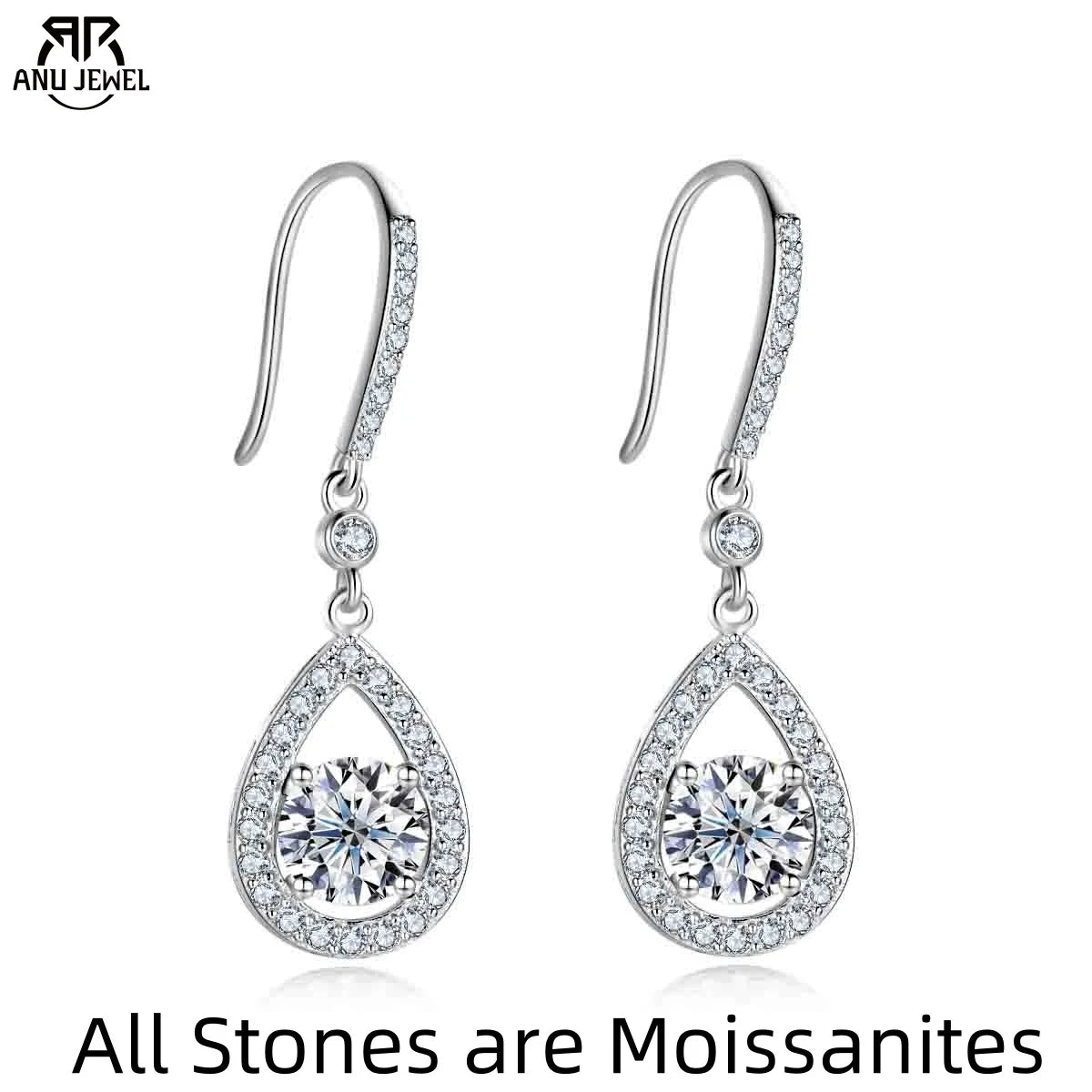 Vixonna Women's Moissanite Teardrop Hook Earrings 925 Silver 1ct D Color