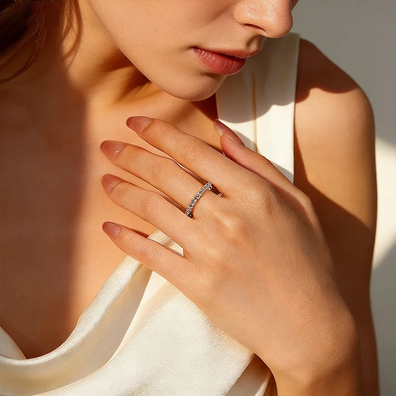 Vixonna Women's Moissanite Wedding Eternity Band Ring 925 Silver D Color