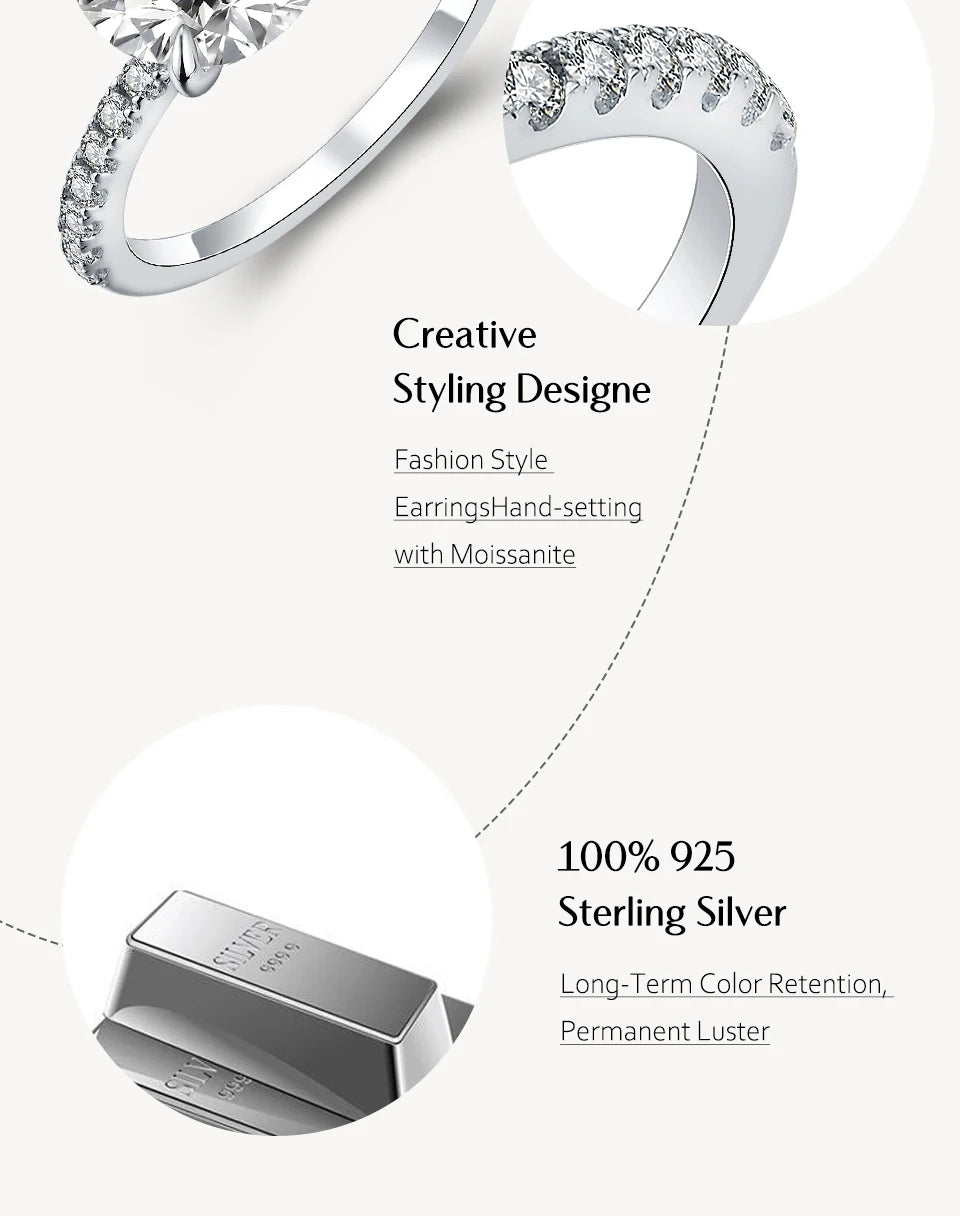 Vixonna Women's Moissanite Wedding Ring 3.0ct 925 Silver D Color