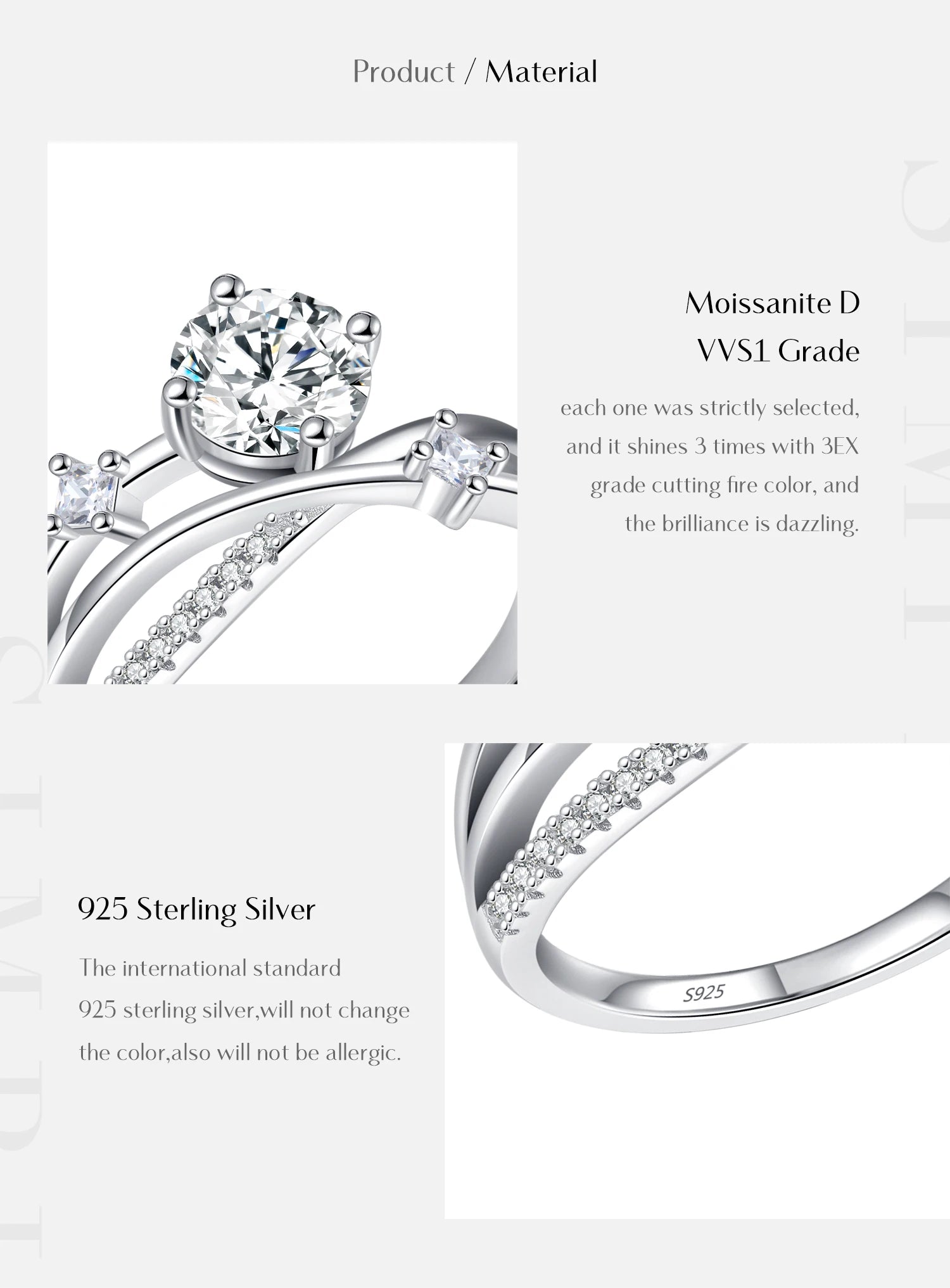 Vixonna Women's Moissanite Wedding Ring 925 Silver 1ct D Color VVS1