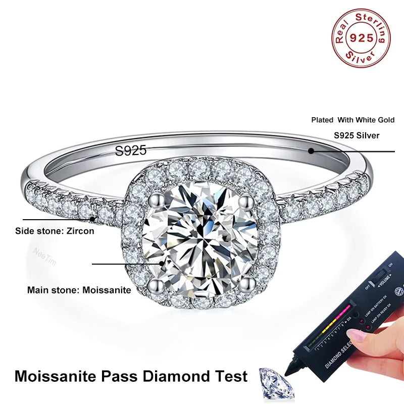 Vixonna Women's Moissanite Wedding Ring 925 Silver D Color VVS1