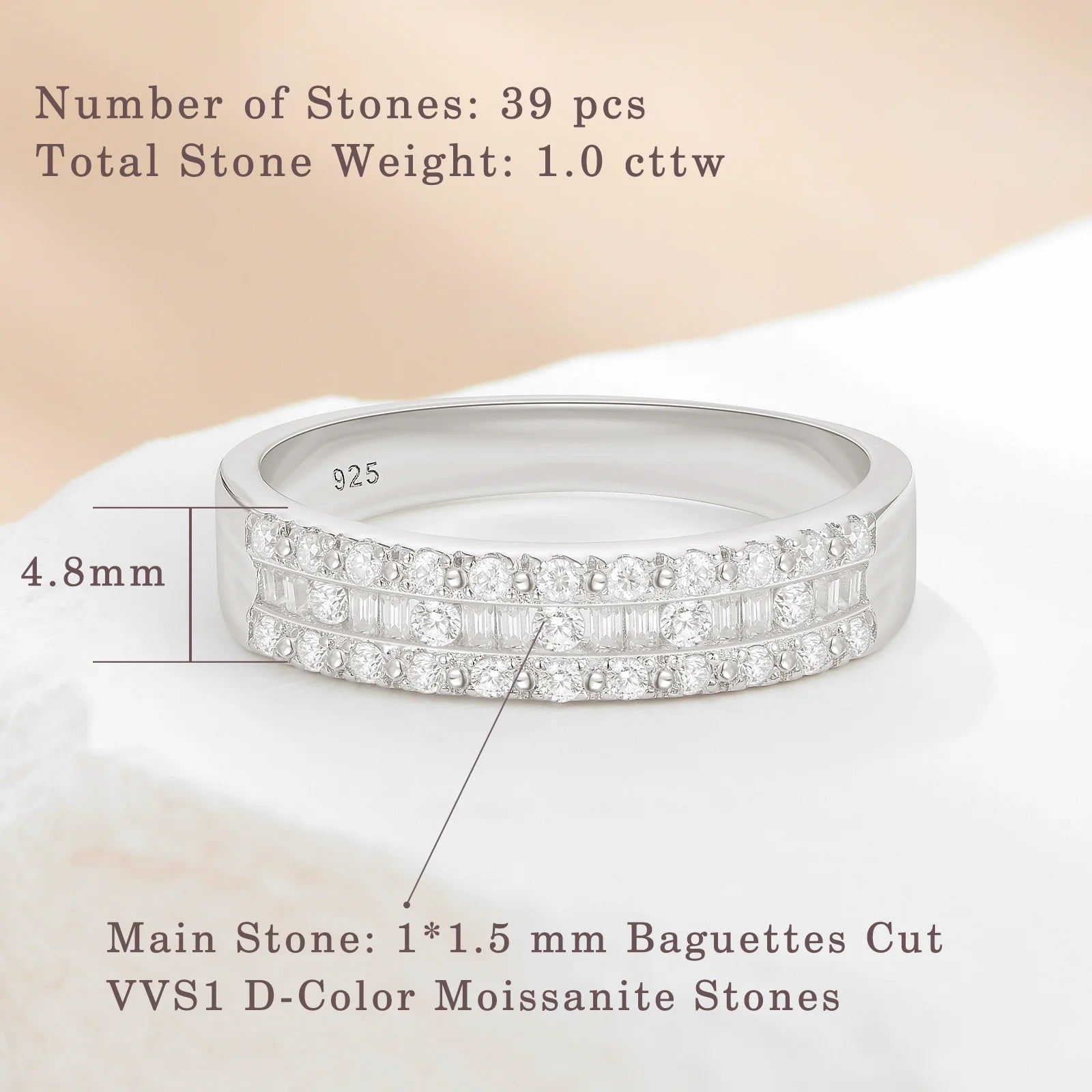 Vixonna Women's Moissanite Wedding Ring 925 Silver D Color VVS1