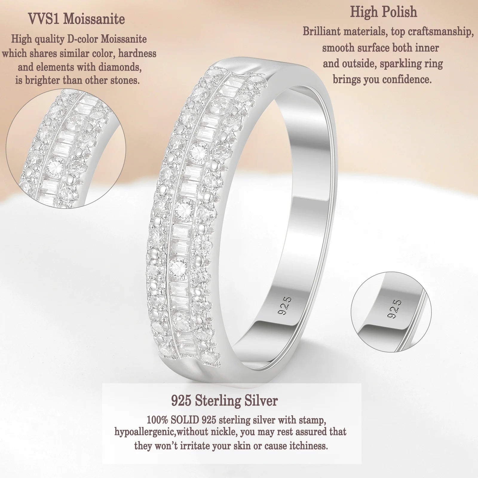 Vixonna Women's Moissanite Wedding Ring 925 Silver D Color VVS1