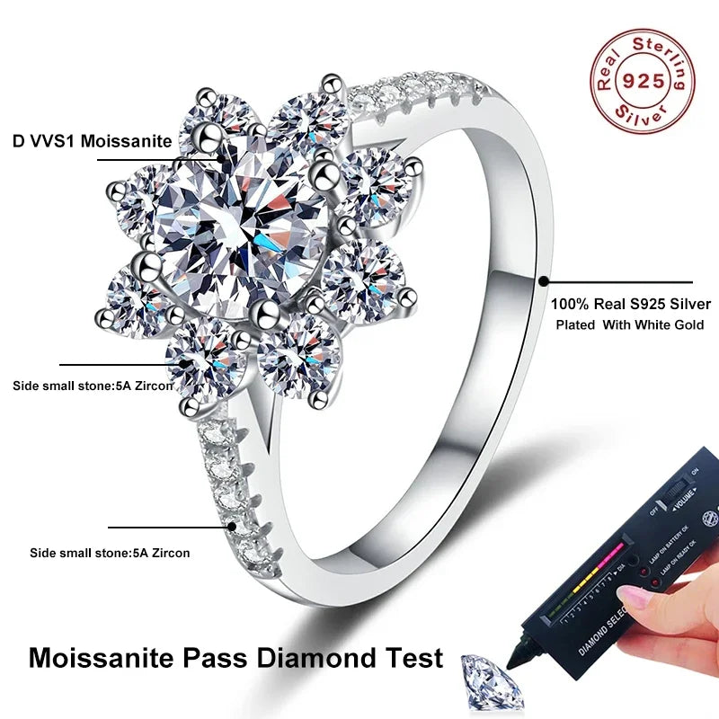 Vixonna Women's Moissanite Wedding Ring 925 Silver D Color VVS1