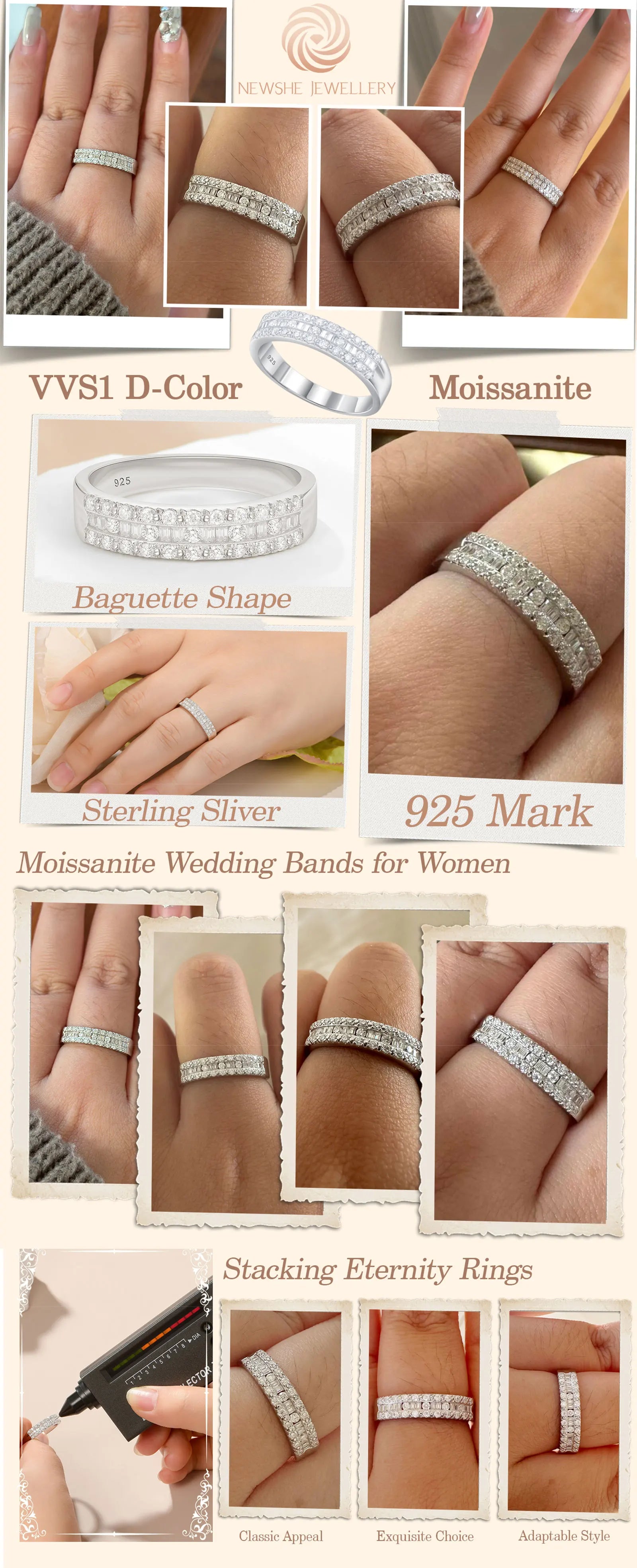 Vixonna Women's Moissanite Wedding Ring 925 Silver D Color VVS1