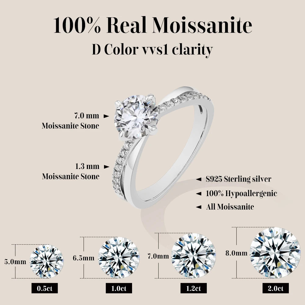 Vixonna Women's Moissanite Wedding Ring 925 Silver D Color VVS1 Four Claws