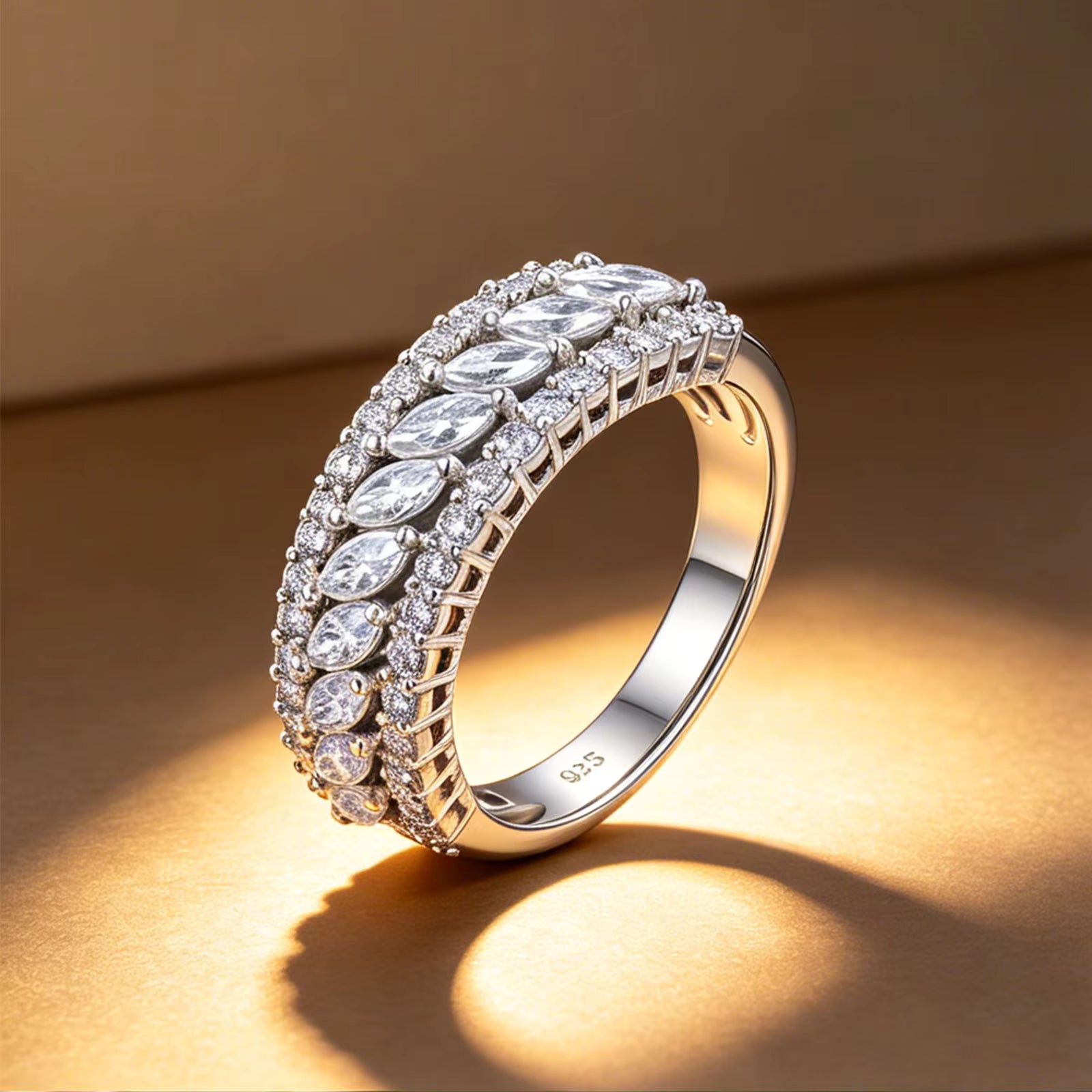 Vixonna Women's Moissanite Wedding Ring 925 Silver D Color VVS1 Marquise Round