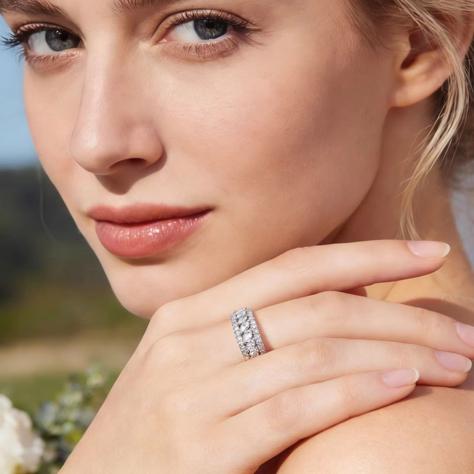 Vixonna Women's Moissanite Wedding Ring 925 Silver D Color VVS1 Marquise Round