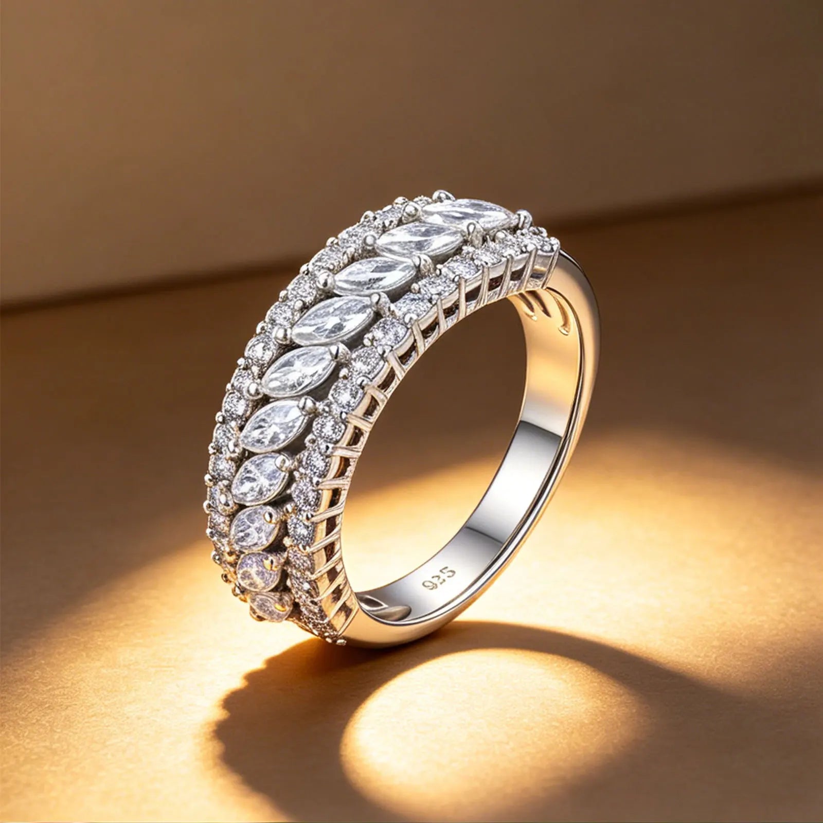 Vixonna Women's Moissanite Wedding Ring 925 Silver D Color VVS1 Marquise Round