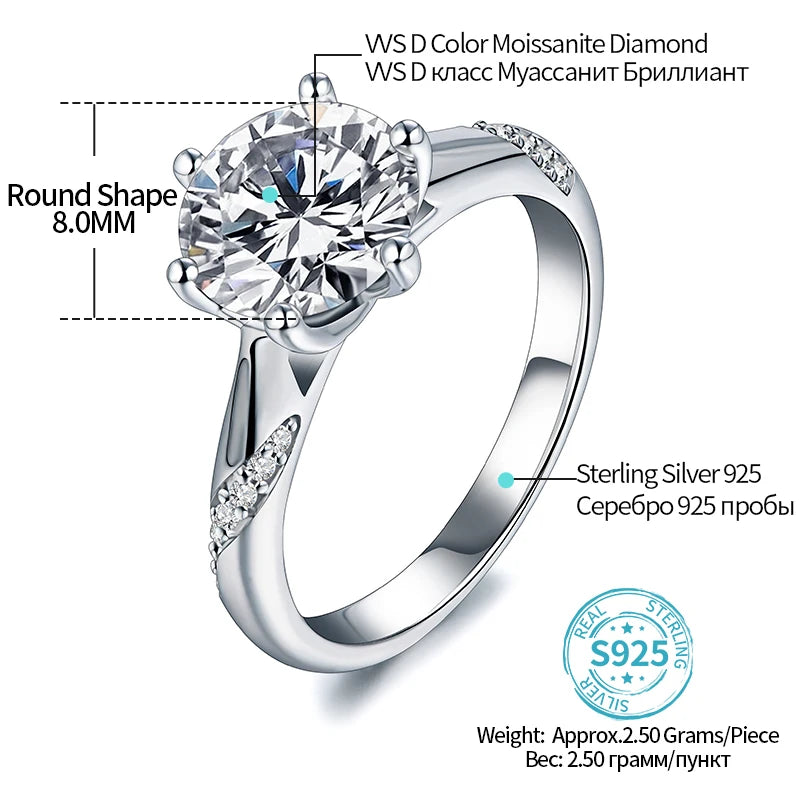 Vixonna Women's Moissanite Wedding Ring 925 Silver D Color VVS1 Round