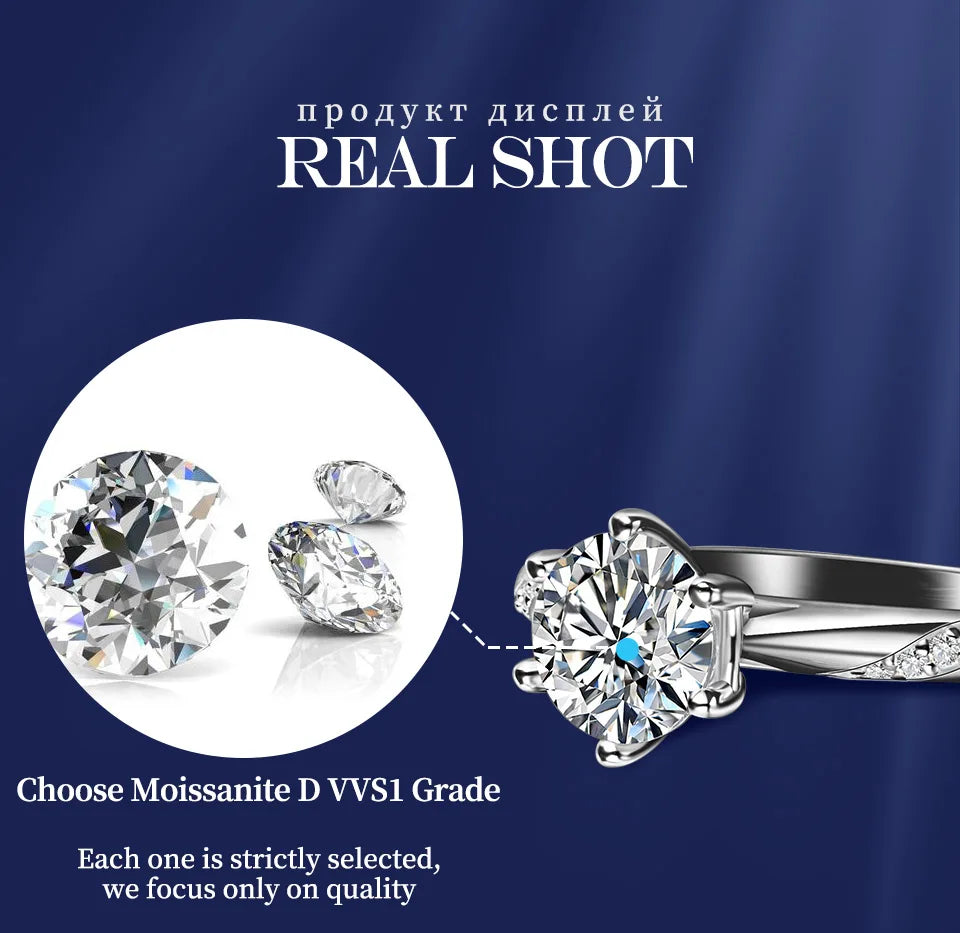 Vixonna Women's Moissanite Wedding Ring 925 Silver D Color VVS1 Round