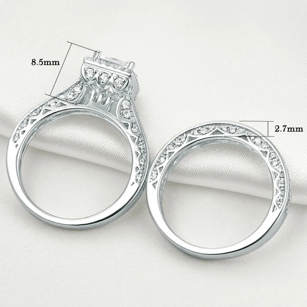 Vixonna Women's Moissanite Wedding Ring Set 925 Silver D Color VVS1 Princess