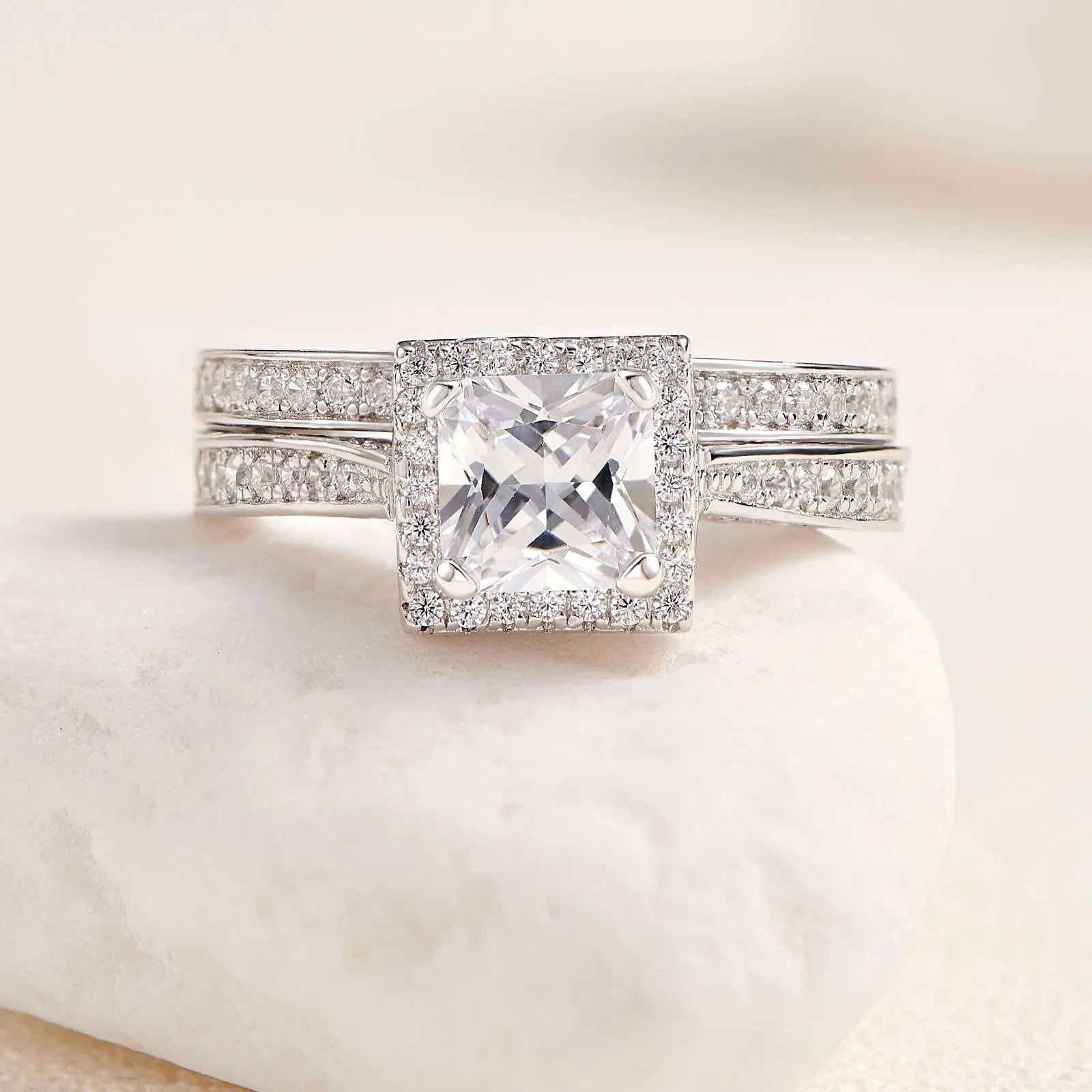 Vixonna Women's Moissanite Wedding Ring Set 925 Silver D Color VVS1 Princess