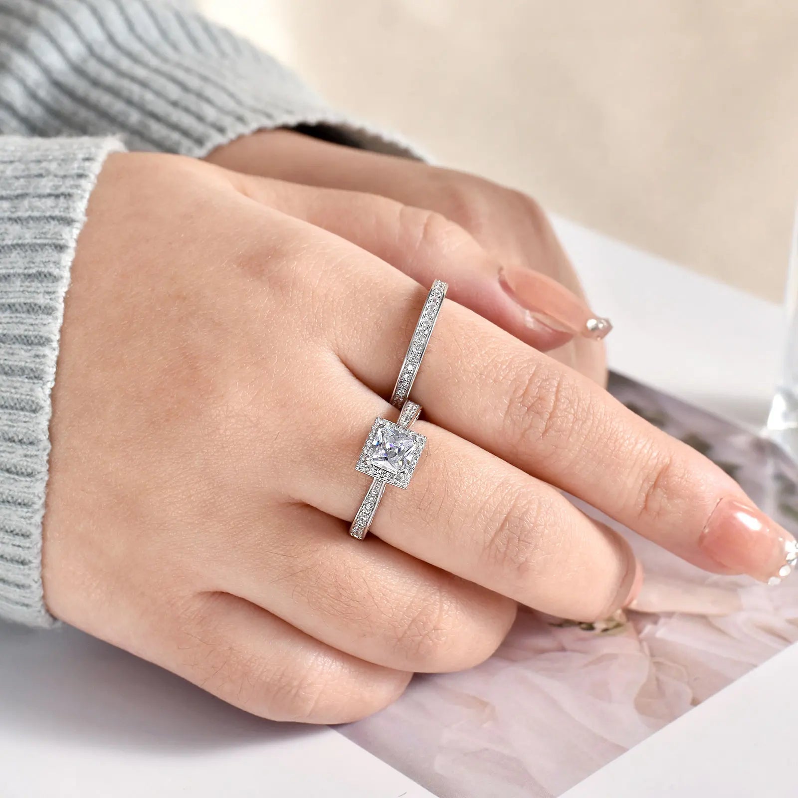 Vixonna Women's Moissanite Wedding Ring Set 925 Silver D Color VVS1 Princess