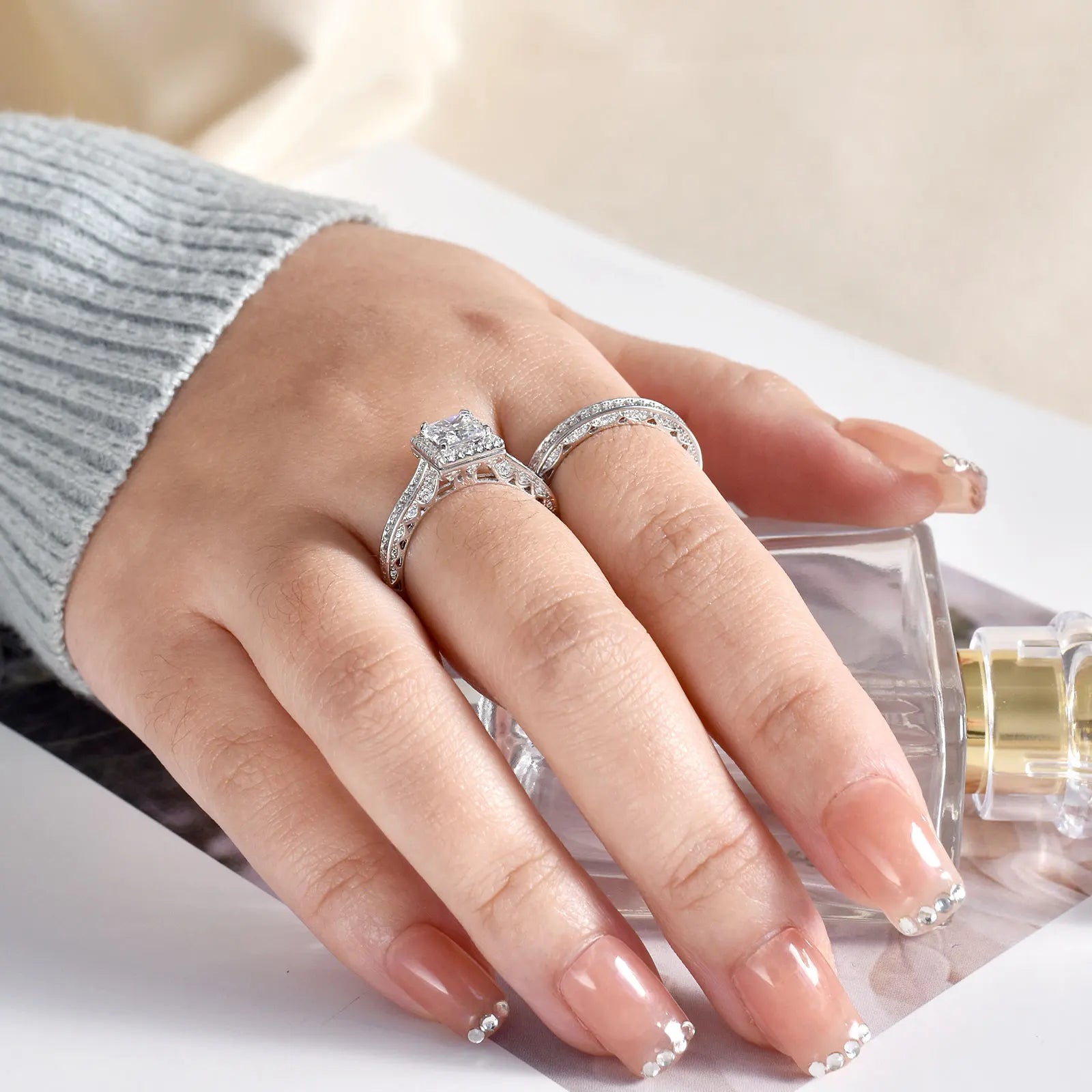 Vixonna Women's Moissanite Wedding Ring Set 925 Silver D Color VVS1 Princess