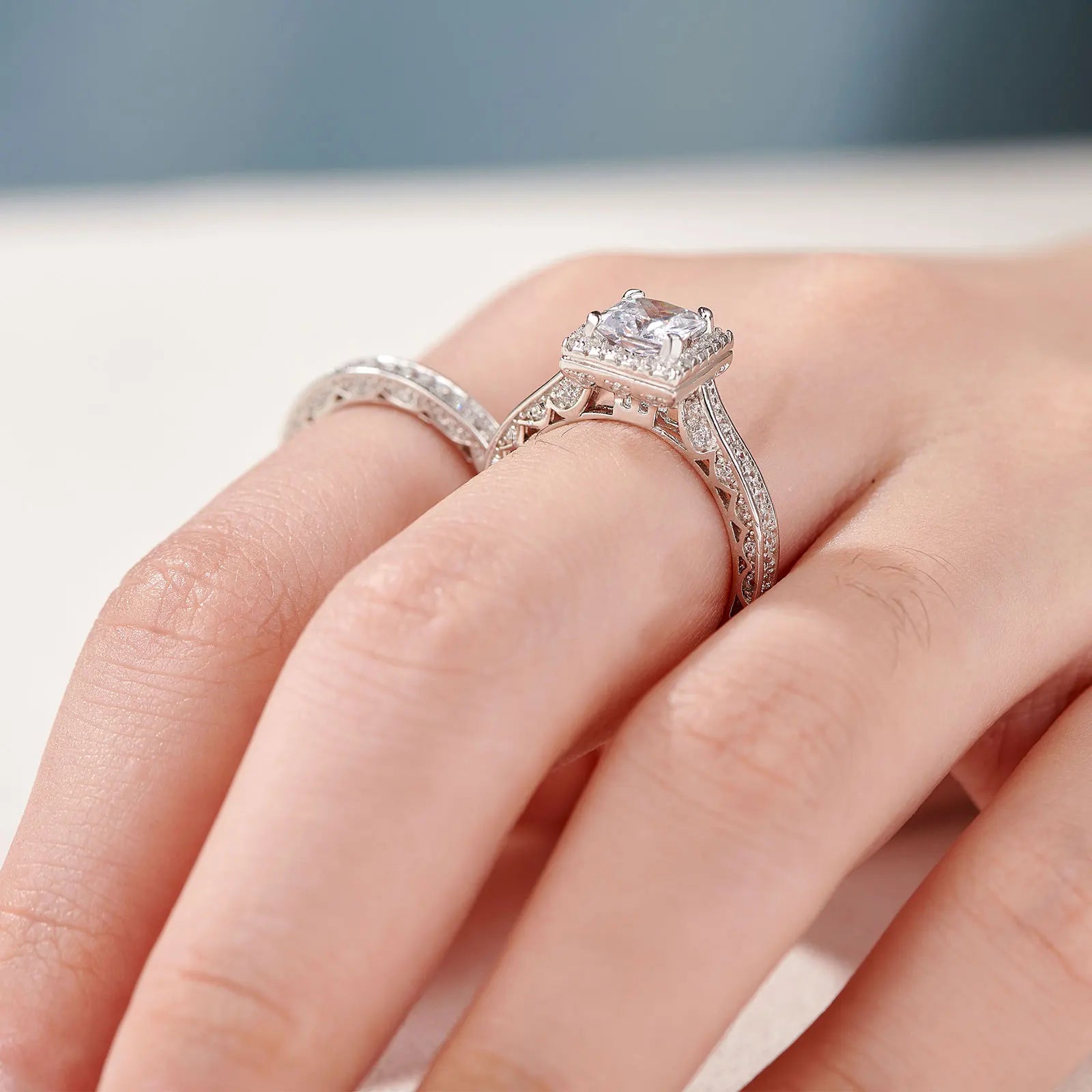 Vixonna Women's Moissanite Wedding Ring Set 925 Silver D Color VVS1 Princess