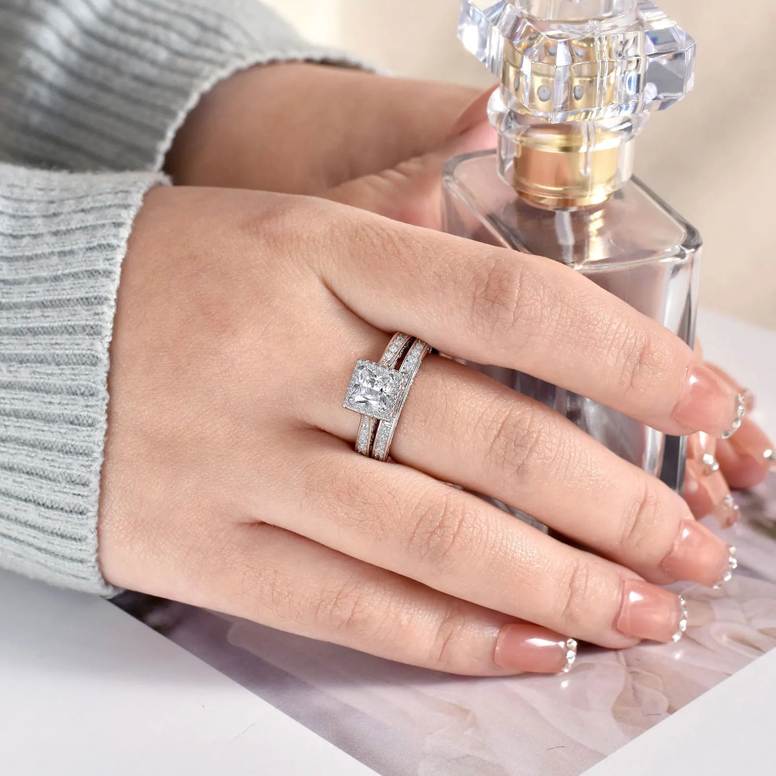 Vixonna Women's Moissanite Wedding Ring Set 925 Silver D Color VVS1 Princess