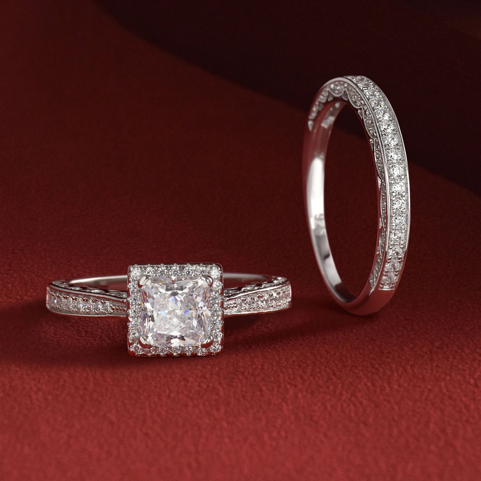 Vixonna Women's Moissanite Wedding Ring Set 925 Silver D Color VVS1 Princess