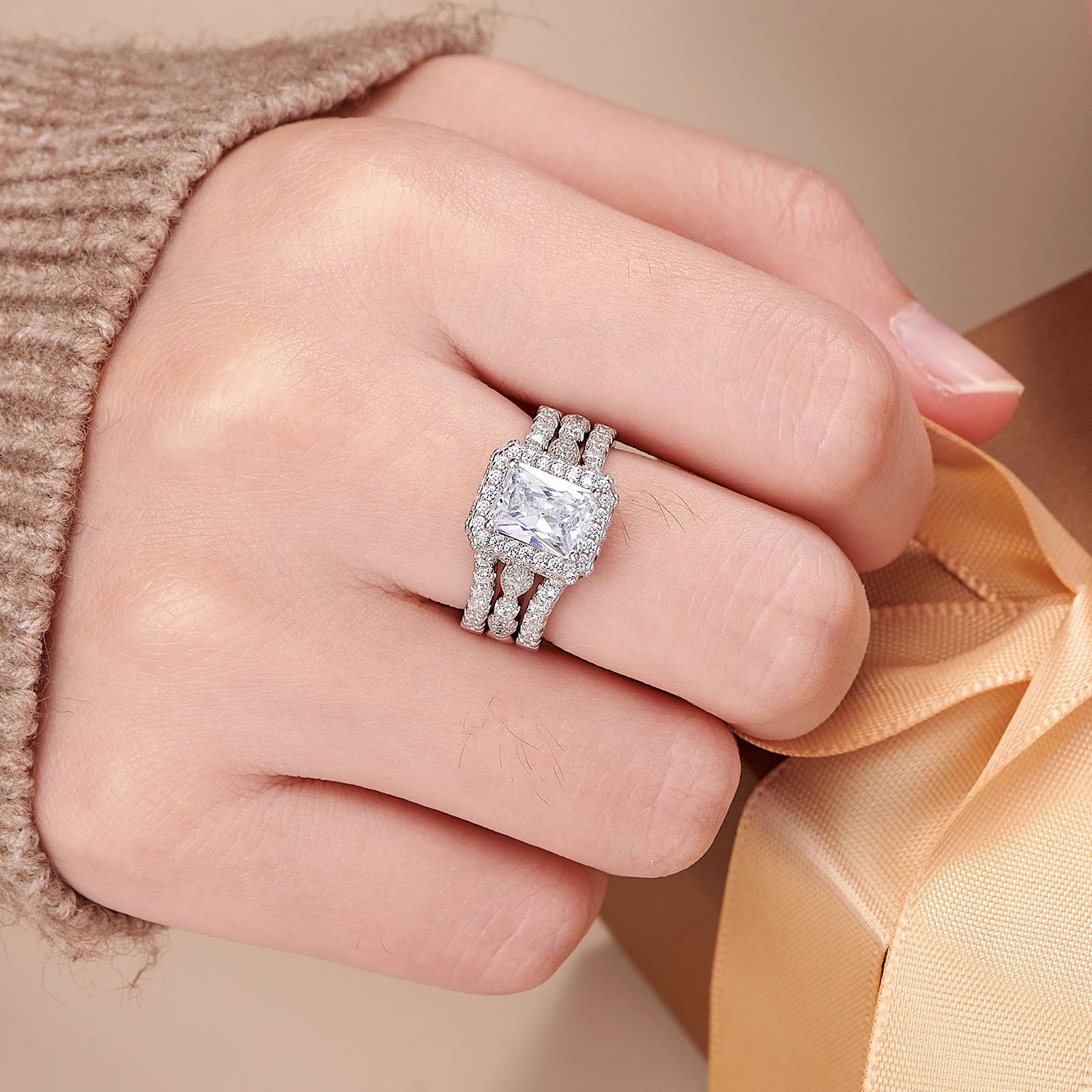 Vixonna Women's Moissanite Wedding Ring Set 925 Silver Detachable Guard