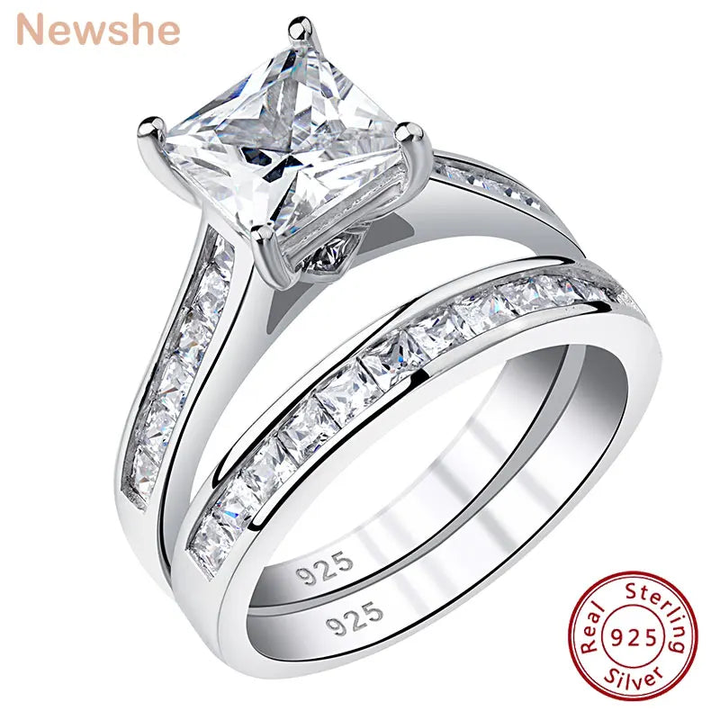 Vixonna Women's Moissanite Wedding Ring Set 925 Silver Princess Cut