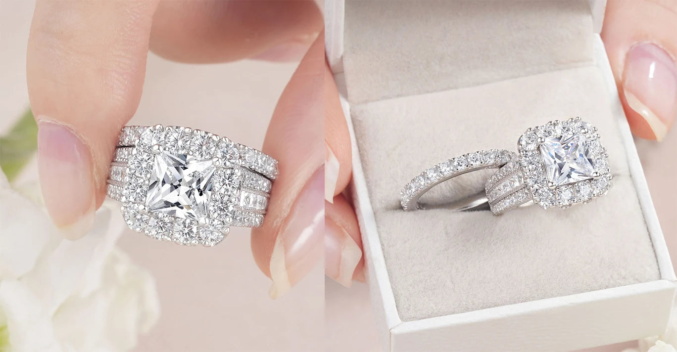 Vixonna Women's Moissanite Wedding Ring Set D Color VVS1 Princess Cut