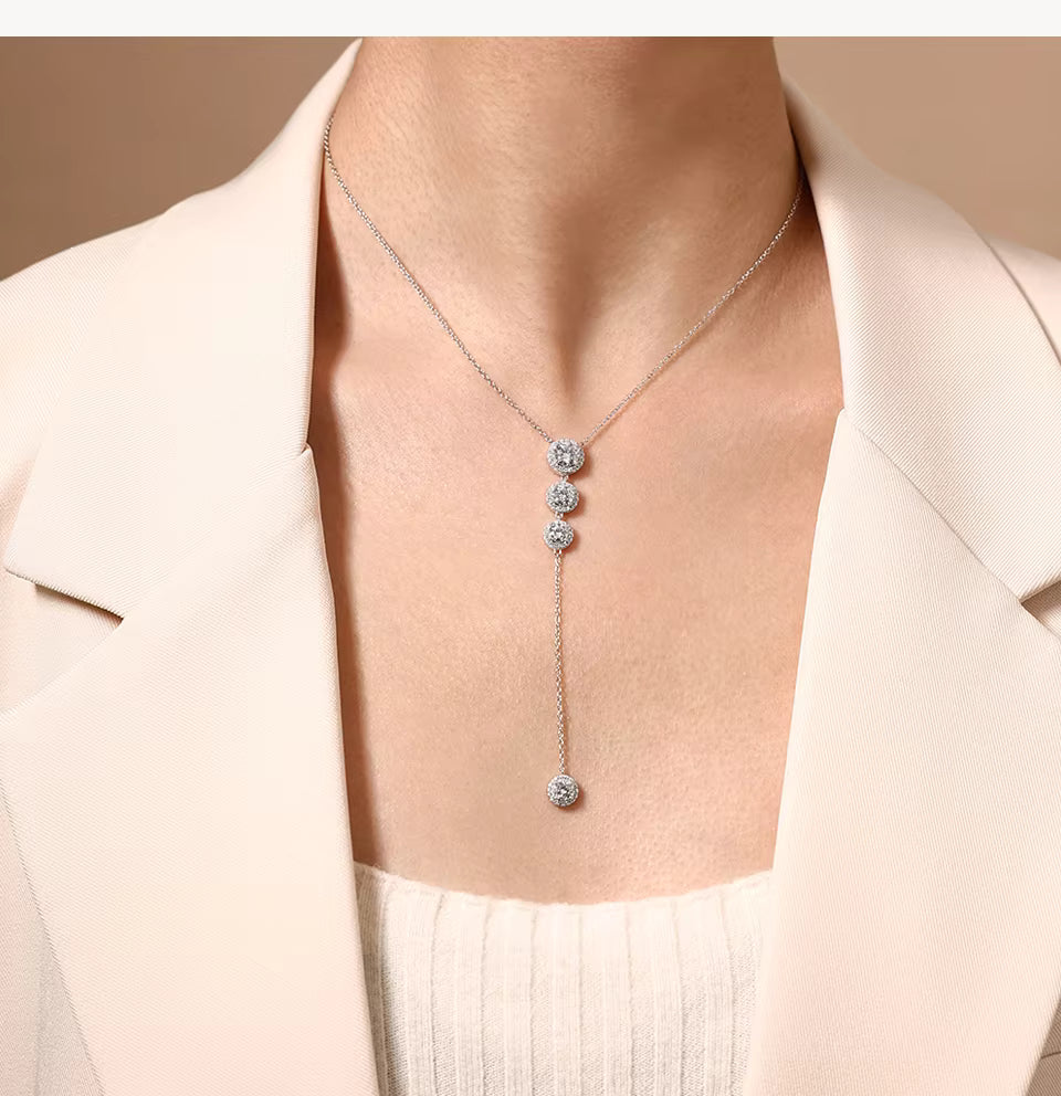Vixonna Women's Moissanite Y Shape Necklace 925 Silver D Color VVS1 Tassel