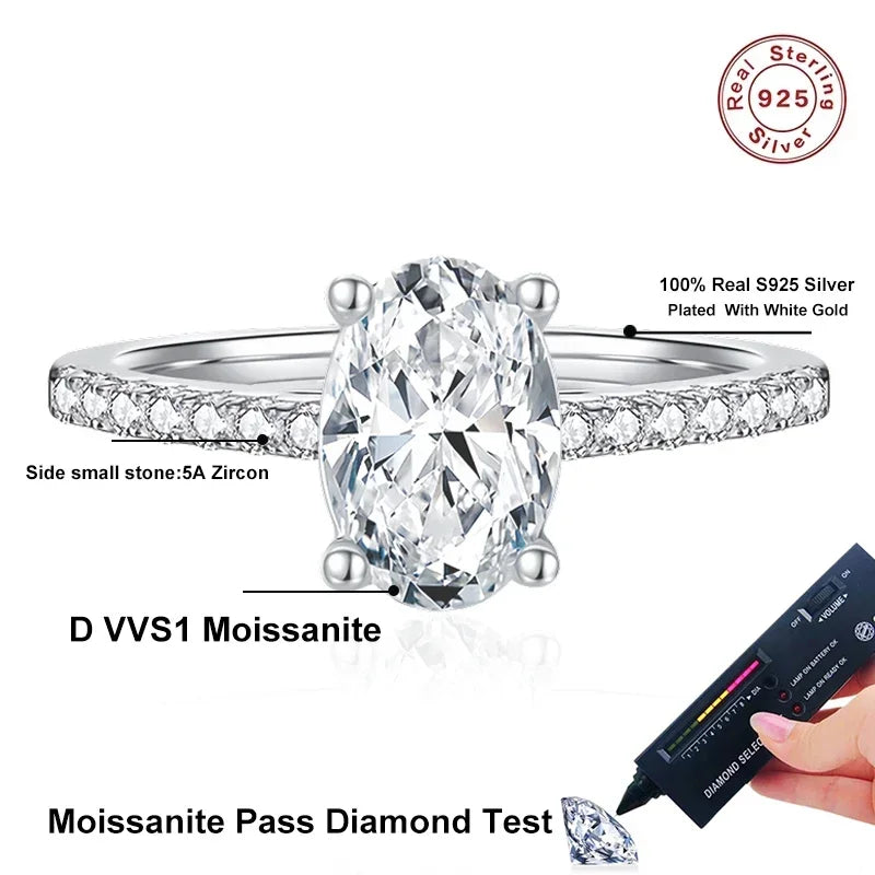 Vixonna Women's Oval Cut Moissanite Ring 925 Silver D Color VVS1