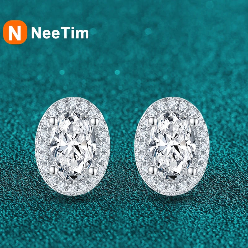 Vixonna Women's Oval Cut Moissanite Stud Earrings 925 Silver D Color VVS1