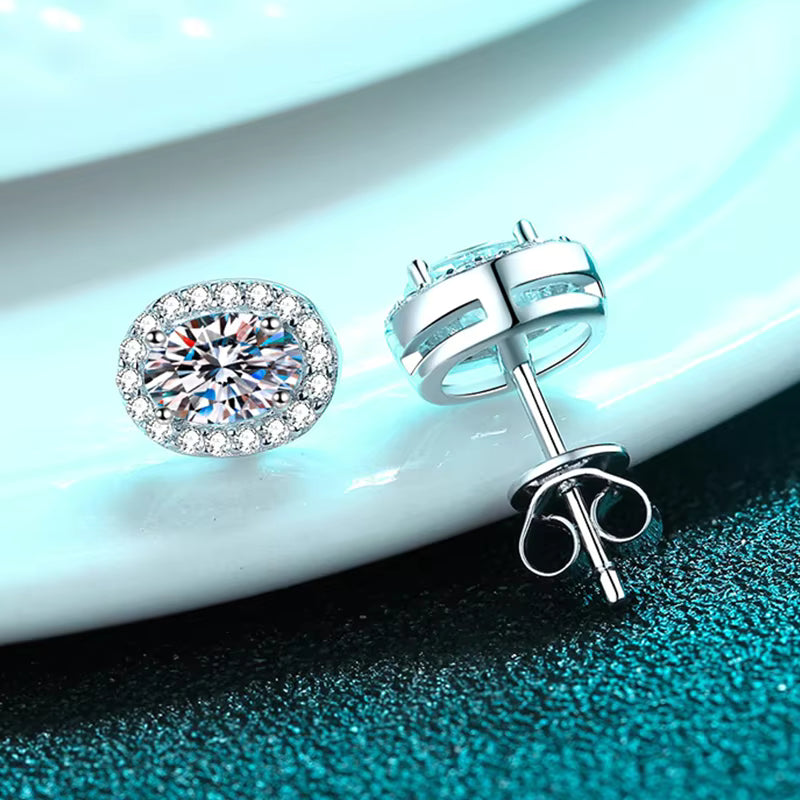 Vixonna Women's Oval Cut Moissanite Stud Earrings 925 Silver D Color VVS1