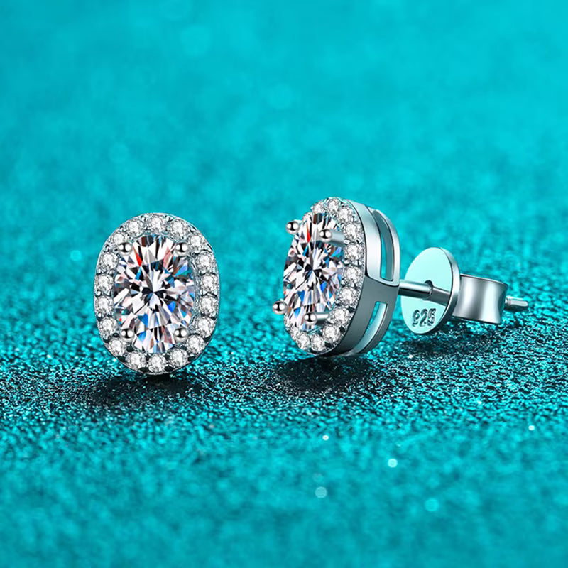 Vixonna Women's Oval Cut Moissanite Stud Earrings 925 Silver D Color VVS1