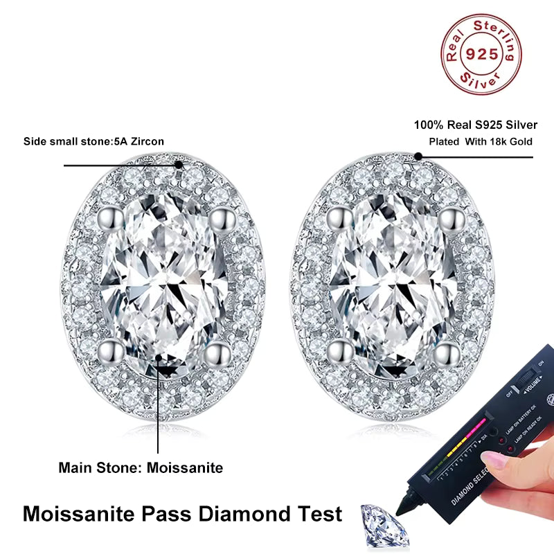 Vixonna Women's Oval Cut Moissanite Stud Earrings 925 Silver D Color VVS1