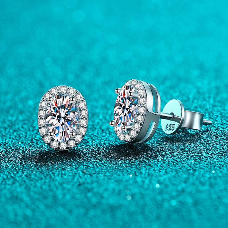 Vixonna Women's Oval Cut Moissanite Stud Earrings 925 Silver D Color VVS1
