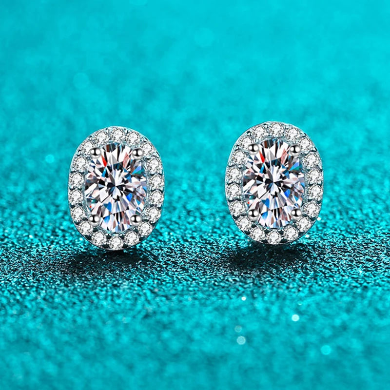 Vixonna Women's Oval Cut Moissanite Stud Earrings 925 Silver D Color VVS1