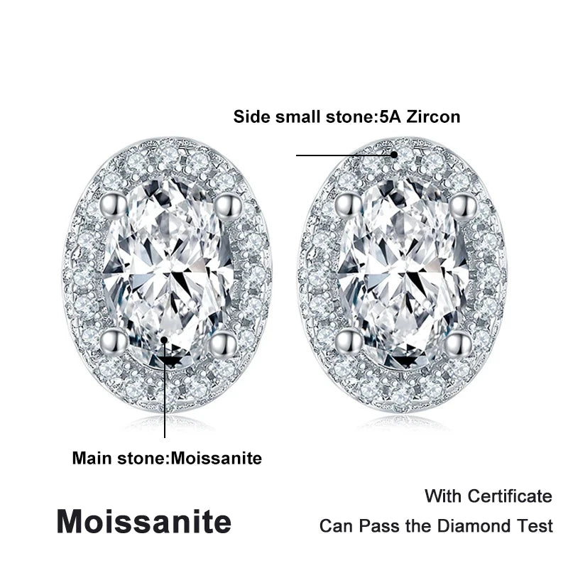 Vixonna Women's Oval Cut Moissanite Stud Earrings 925 Silver D Color VVS1
